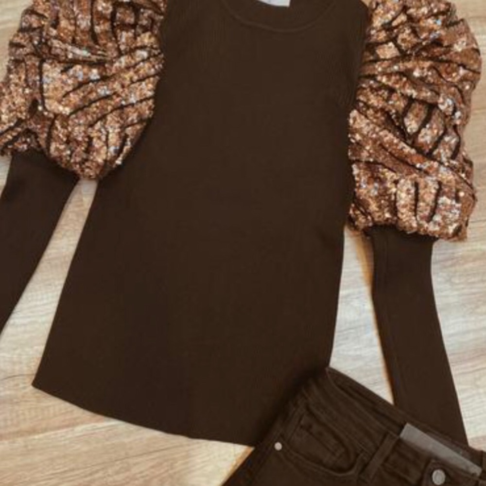 Gracia Sequins Puff Sleeve Top